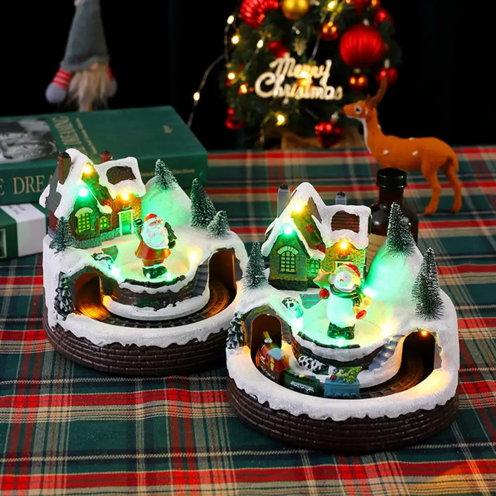 

Christmas Ornament with Music Lights Colorful Lights Music Rotating Train Resin Ornament Festive Christmas Gift for Christmas