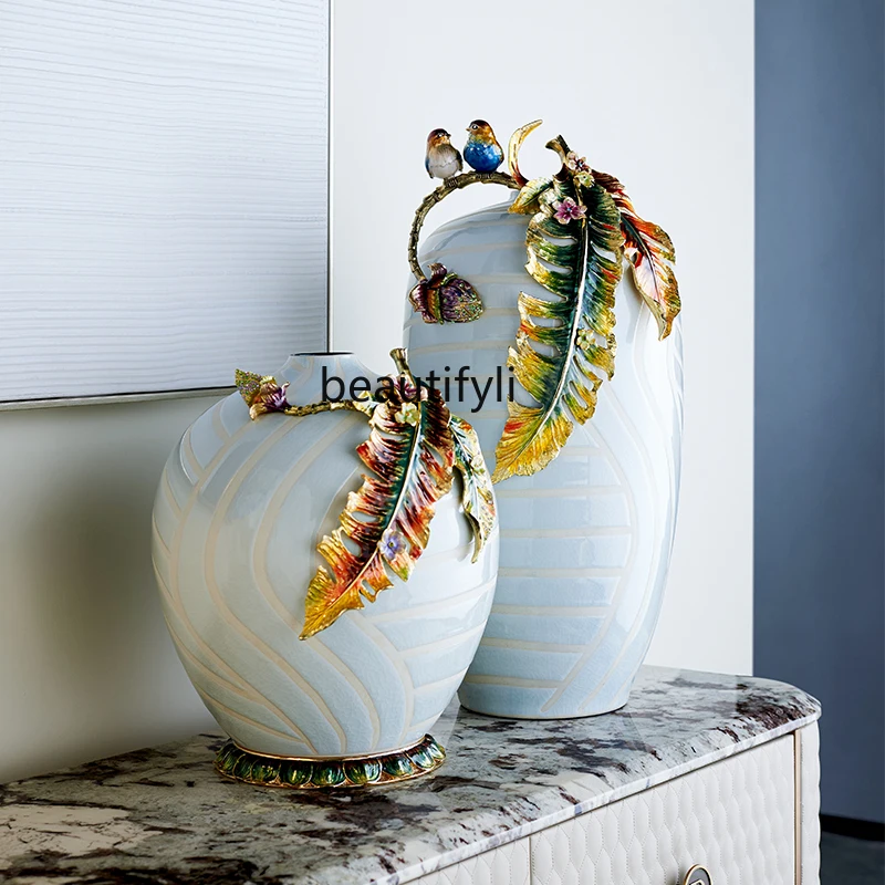 

Vase Enamel Craft Hallway Vase Decoration Creative Living Room Decoration Home Ornament living room decoration