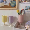 INS Tulips Storage Bucket Pen Holder Plastic Storage Tank Cup Makeup Brush Holder Desktop Storage Organizer Students Stationery 3