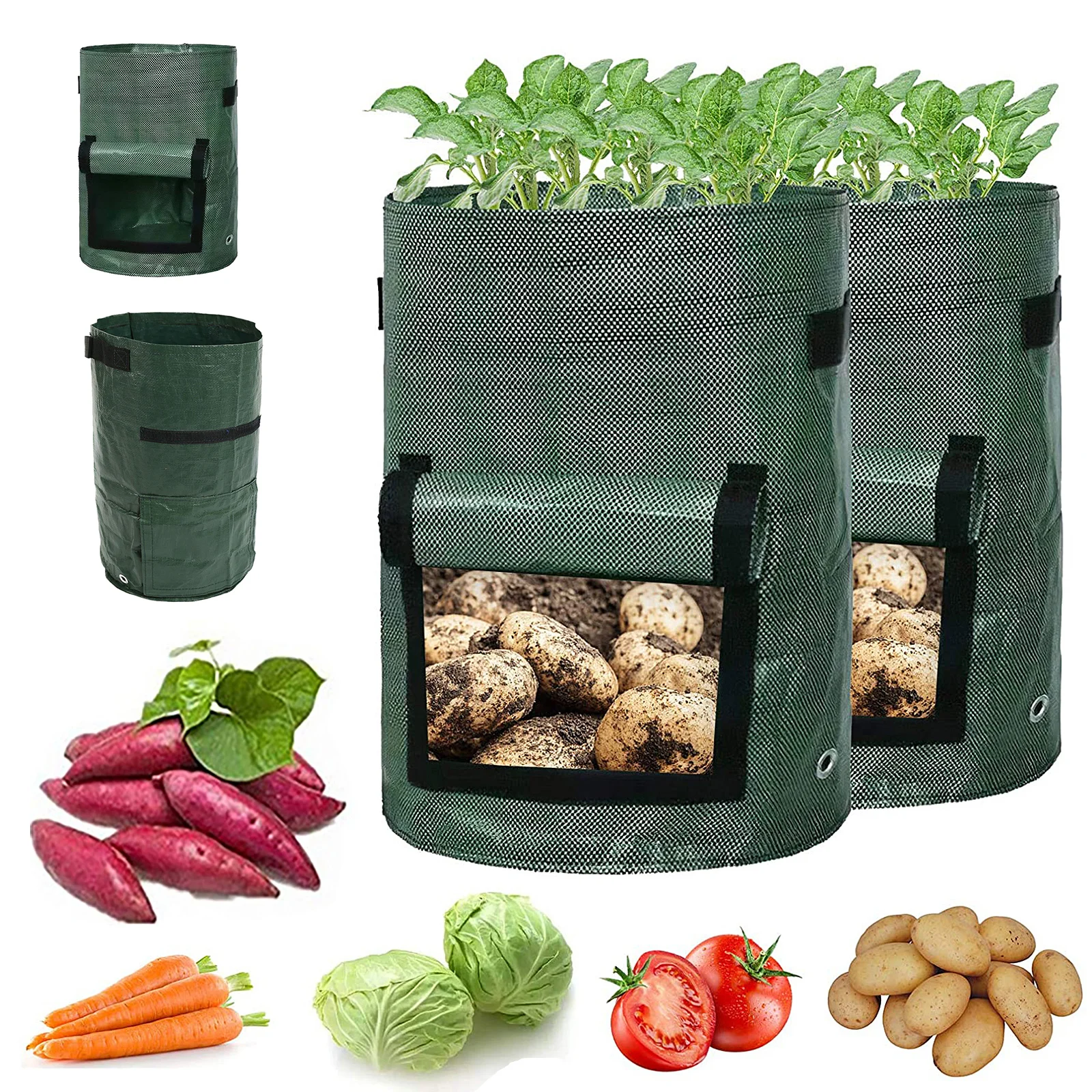 247Garden 10Gallon Potato Grow BagAeration Fabric Pot wHandles  Flap  Door for Easy Harvesting Black