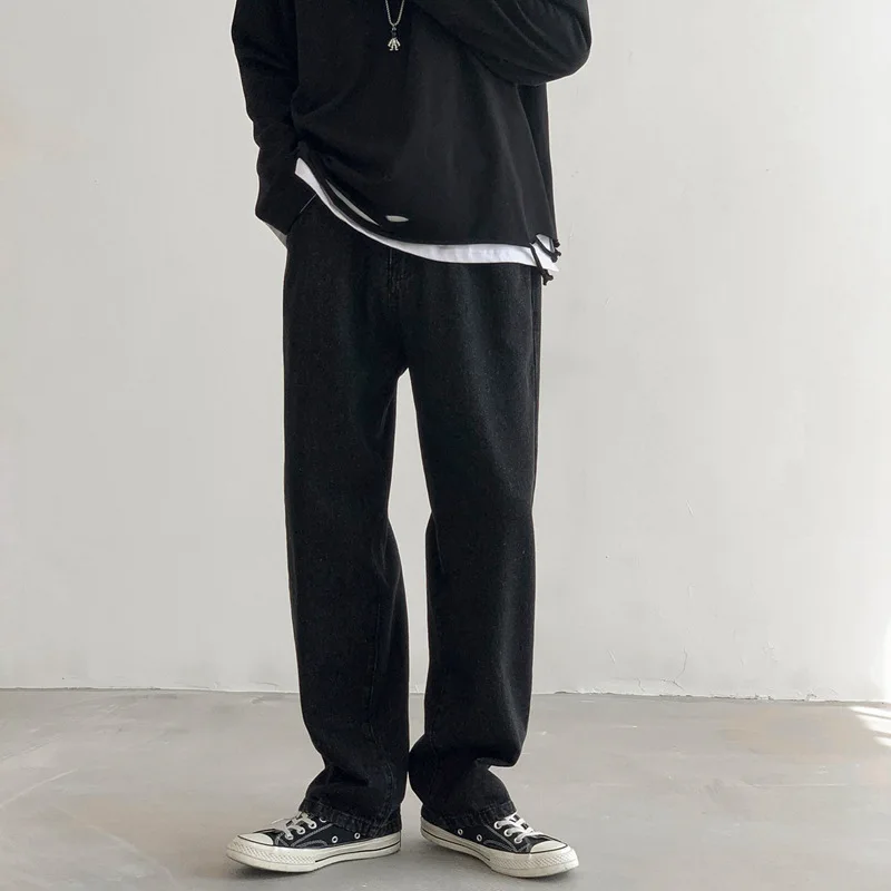 Autumn Winter New Solid Color Fashion Jeanstrousers Man High Street Casual Zipper Pockets Thicken All-match Y2K Straight Pants