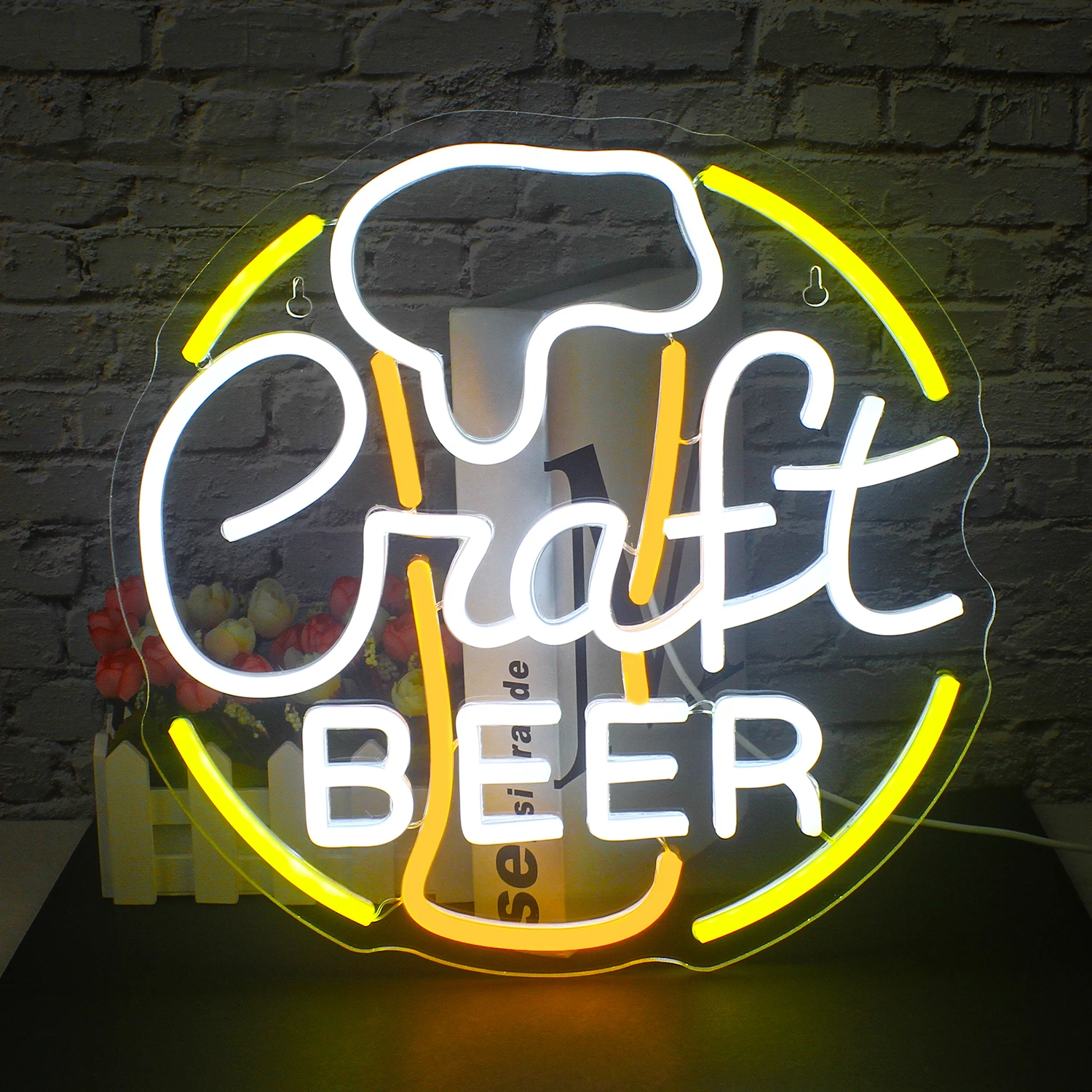 Craft Beer Neon Sign Yellow White Led Neon Lights for Wall Decor USB Resturant Beer Bar Club Man Cave Birthday Party Decorations