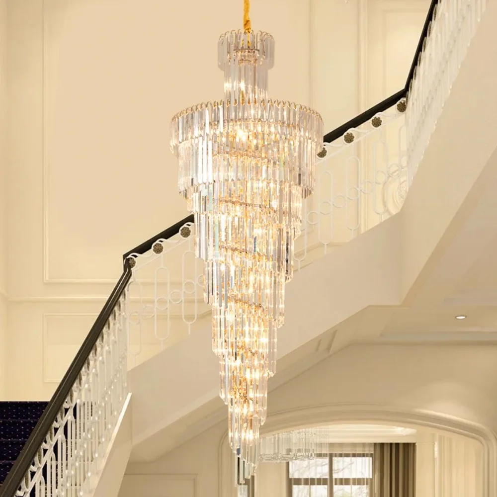 

Large Chandelier Light Luxury K9 Crystal Suspension Pendant Lamp for Villa Hotel Staircase Art Luminaire Hanging Living Decor