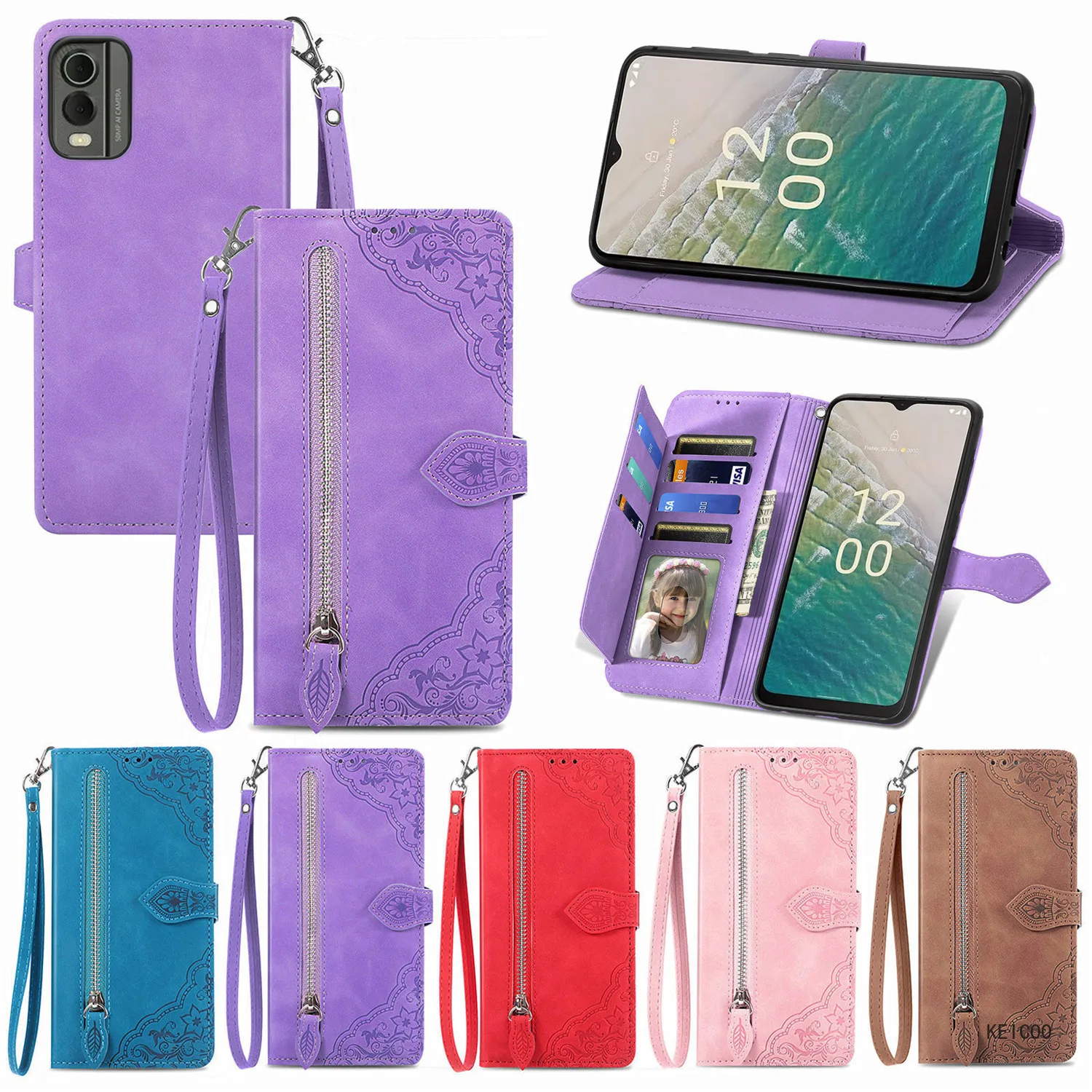 

Кошелек с несколькими слотами для карт для Nokia X100 C100 C200 G300 C32 C 32 защитный чехол эстетический флип-чехол противоударный корпус на молнии