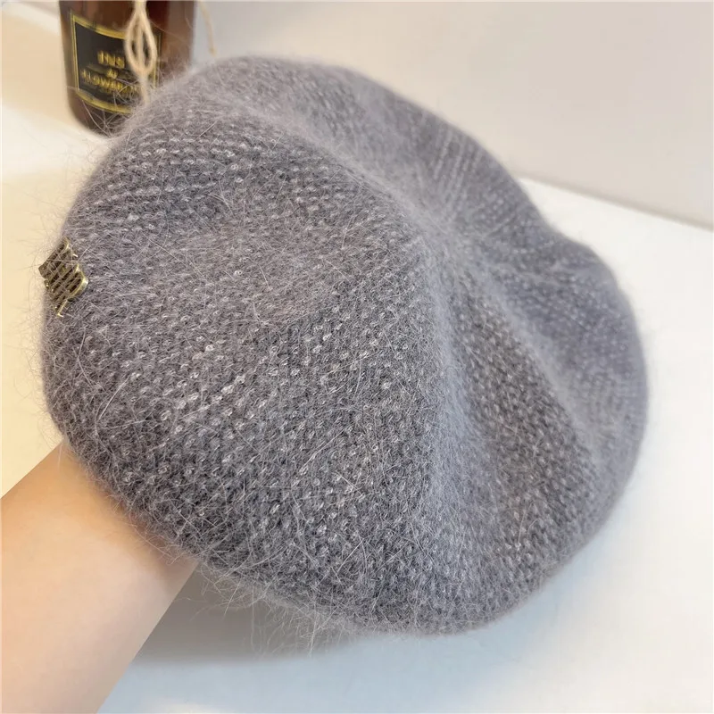 

Women casual rabbit fur berets cap Warm hats Winter female girls ins Soft breathable d artist painter cap