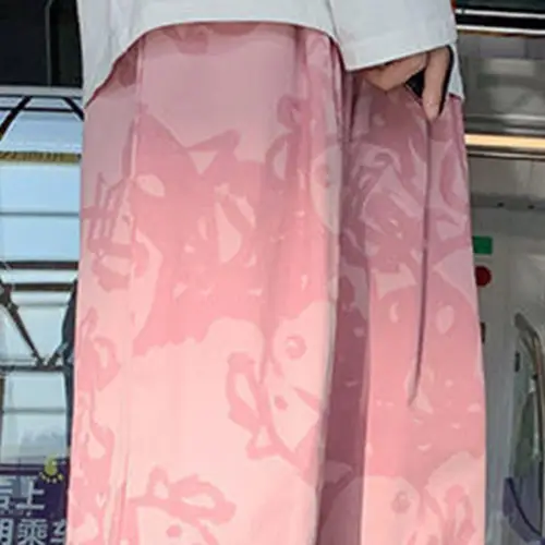 여성용 캐주얼 바지, 루즈한 와이드 레그, 신축성 있는 하이 웨이스트, 루즈한 스트레이트 바지, 만화 프린트 바지, 봄 가을 4