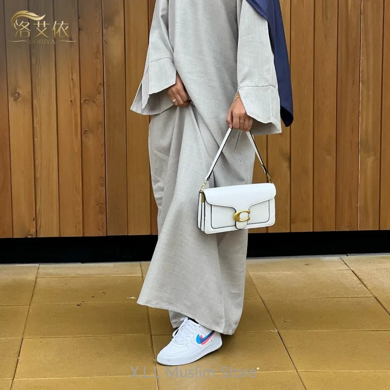 Luxury Ramadan Cotton Linen Dubai Abaya Modest Turkey Islam Kaftan Dress For Women Casual Loose Robe Dresses Prayer Clothes