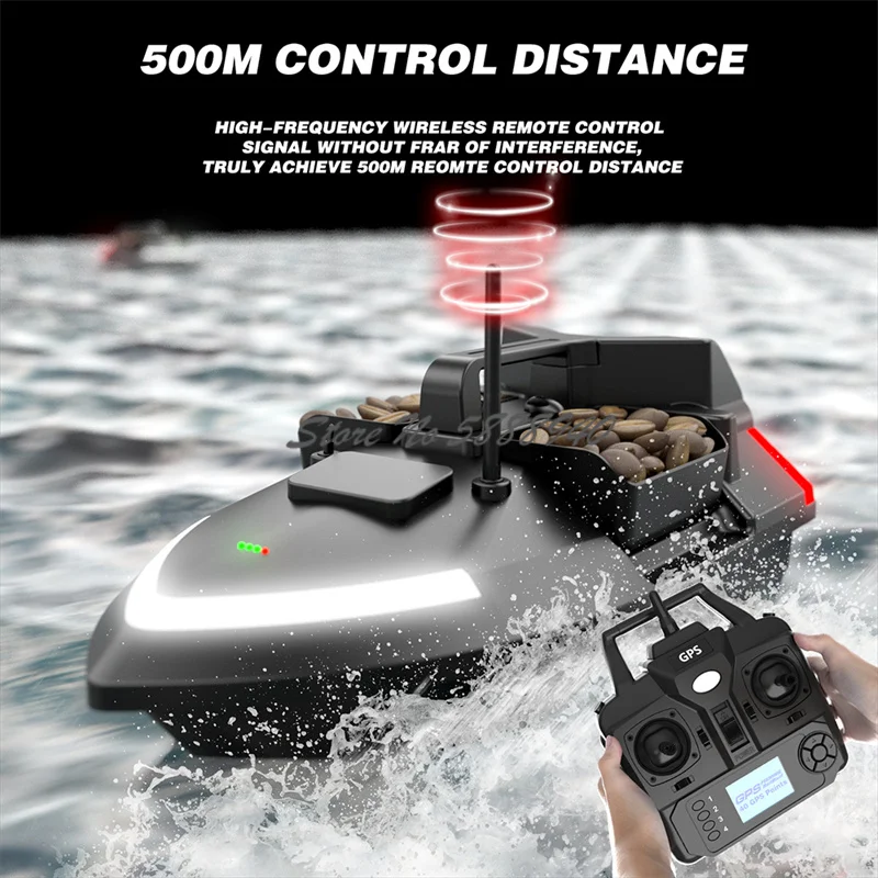 40Point GPS Auto Return Large Remote Control Bait Boat 500M 3 Hopper Fixed Speed Cruise Waterproof High Speed RC Fishing Boat remote control boat