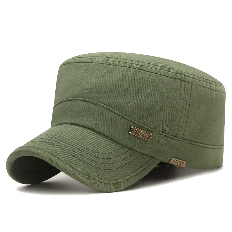 Neue modische, klassische, lässige Snapback-Caps aus Baumwolle für Outdoor-Sportarten, Baseballkappe im flachen Militär-Kadetten-Stil_voghion.com