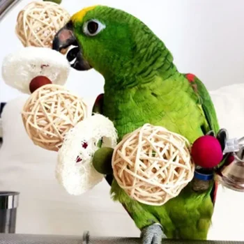 New Bird Pet Bites Toy Parrot Macaw Luffa Bell Swing Scratcher Climb Toys Cockatiel Colour Random