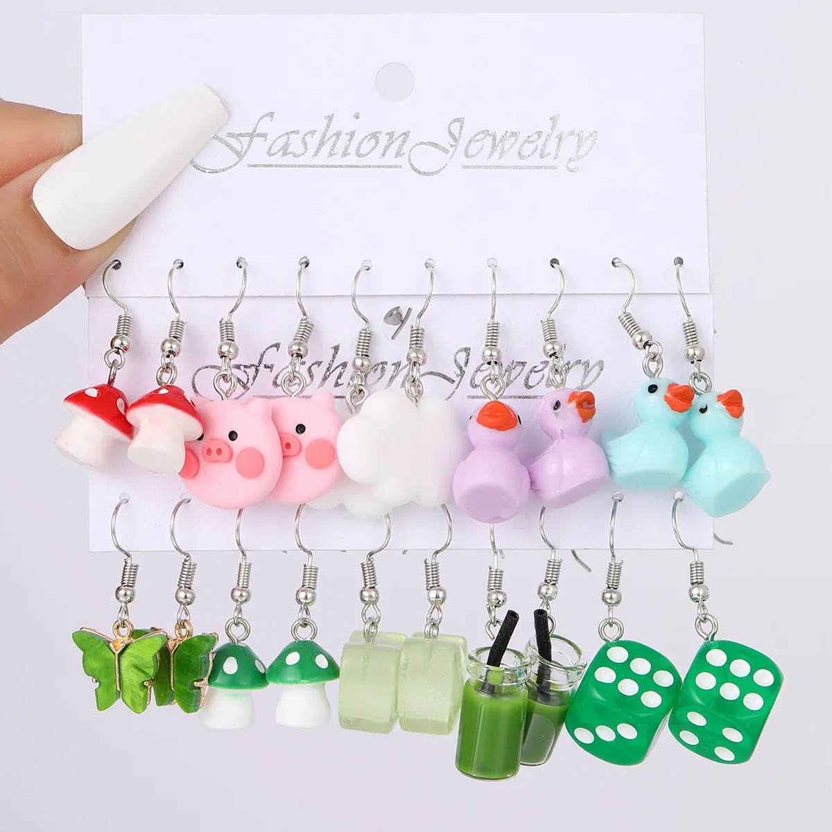 Cartoon Duck Frog Dangle Earrings Set Cute Animal Butterfly Heart Mushroom Drop Earrings for Women Girls Trendy Jewelry Gifts