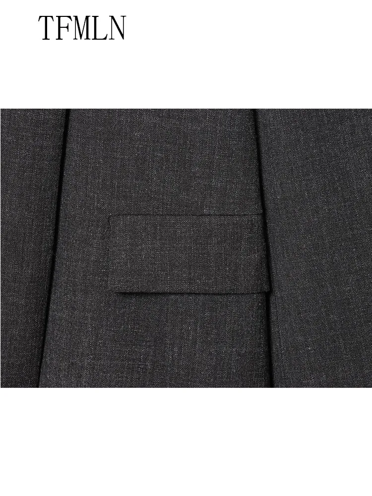 Fashion Women Loose Blazer Jackets 2025 Autumn Office Ladies Single Button Pockets Chic Coats Retro Long Sleeve Asymmetrical Top