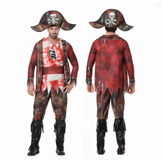Pirate Costume Cosplay Halloween Bloodstained Zombie Suit Adult Male Ghost  Cloth Pirate of Caribbean Captain Costume Masquerade - AliExpress