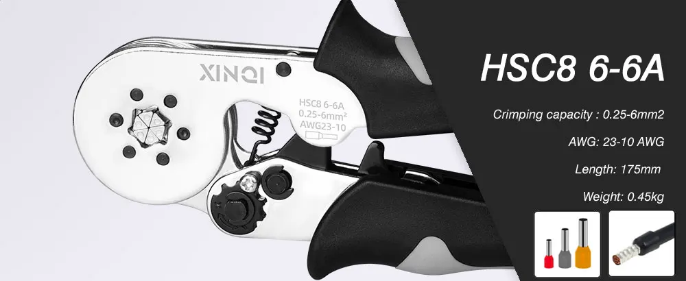 0.08-6mm2 관형 단자 크림핑 플라이어 HSC8 6-6A 크림퍼 와이어 미니 페룰 크림퍼 도구 가정용 전기 키트 (가방 포함)