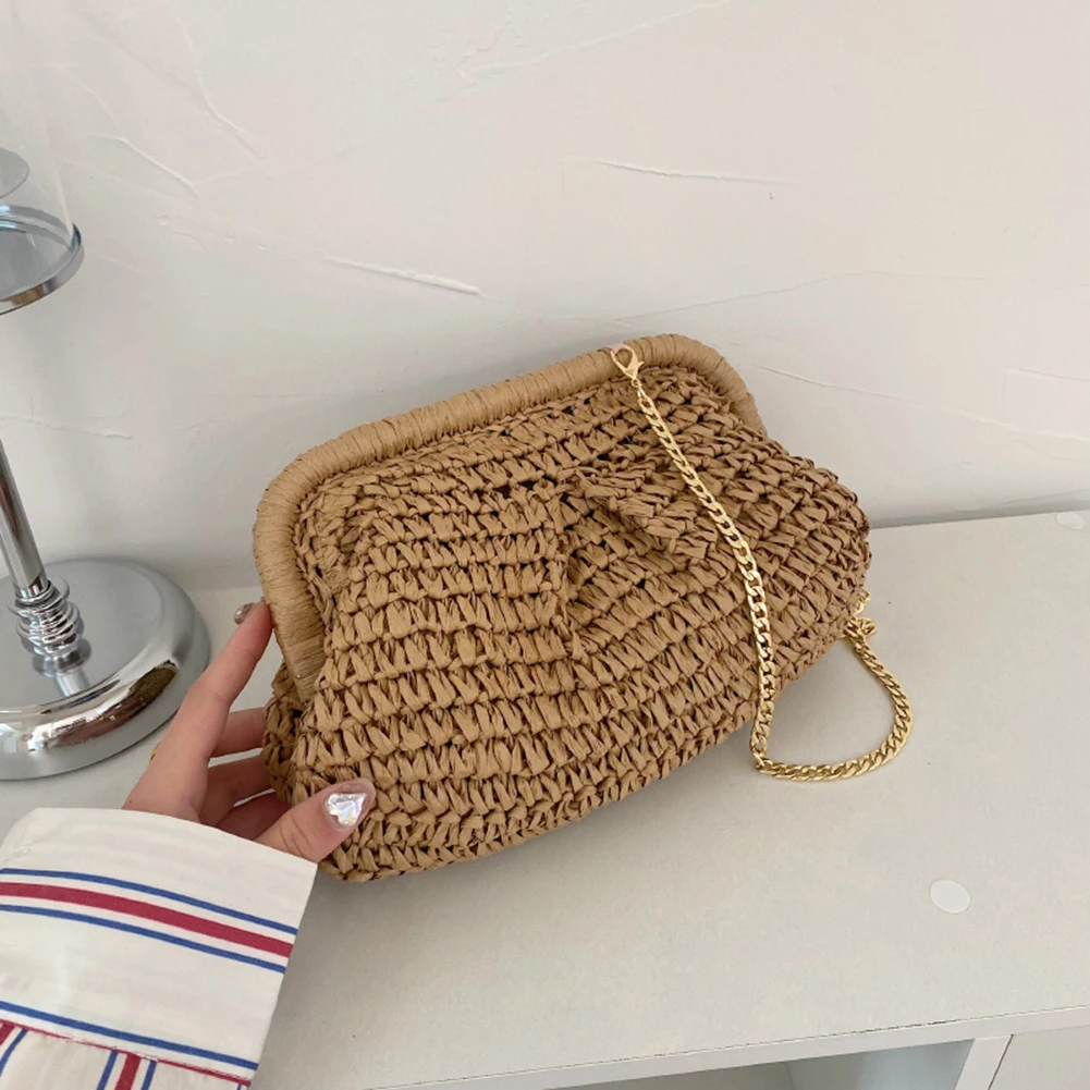 Summer Designer Shoulder Bag Straw Weaving Purse Bag Women Pillow Dumpling Cross Body Chain Beach Bags