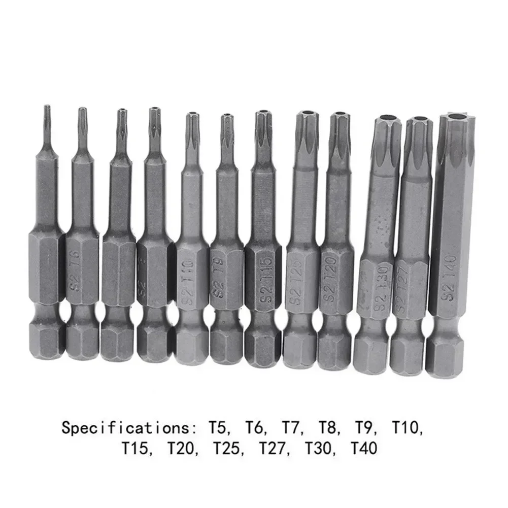 Torx-Schraubendreher-Bit, legierter Stahl, 1/4 Zoll Sechskantgriff, T5, T7, T8, T9, T15, T20, T25, T27, T30, T40, Schraubendreher-Bit, 50 mm