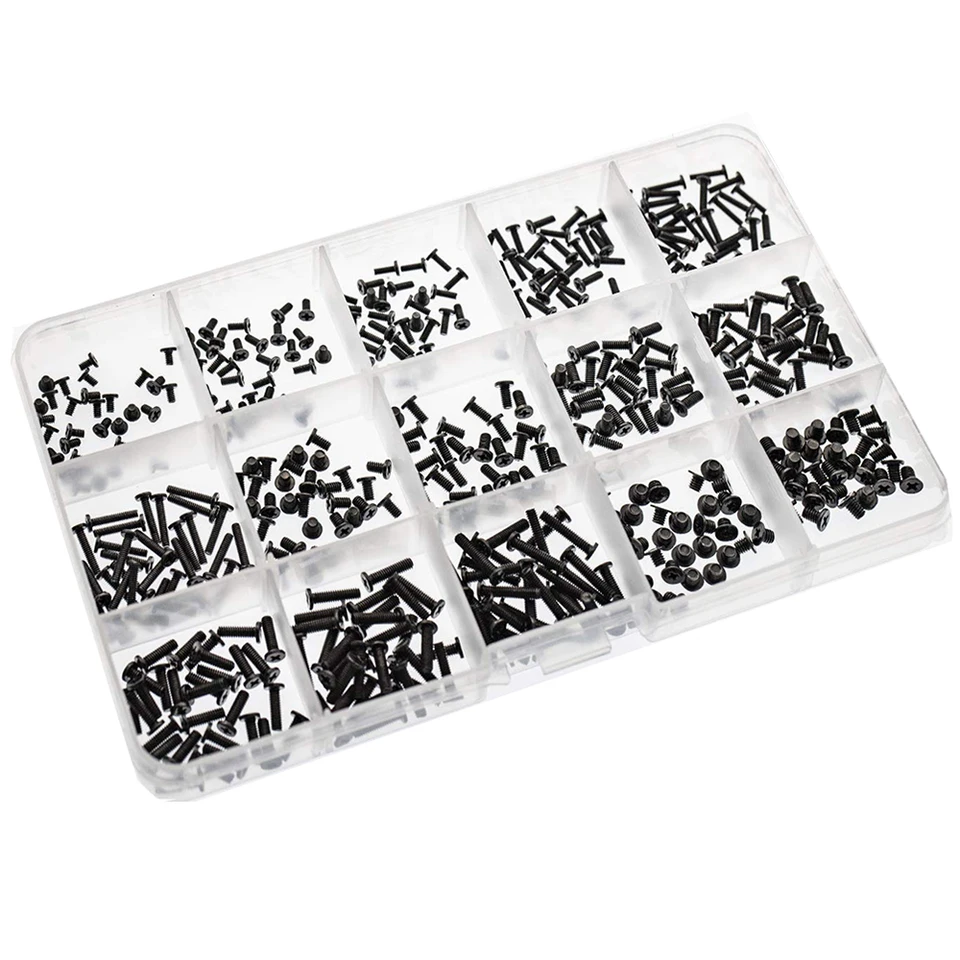 880 stuks M2, M3, M4, M5, Hex platte knopen, schroeven, moeren en sluitringen, assortimentskit met opbergdoos, doos met schroefsleutel