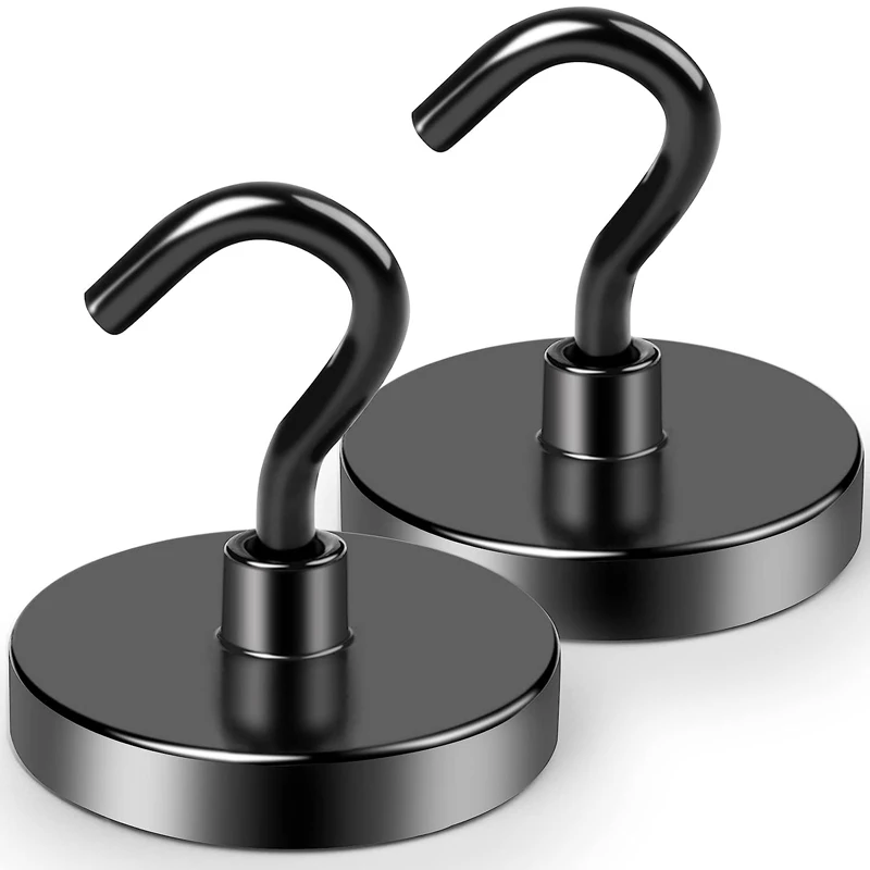 

d36mm Black Magnet Hooks with Epoxy Coating, Heavy Duty, Super Strong, Suitable for Home, Kitchen, Workplace, Office,