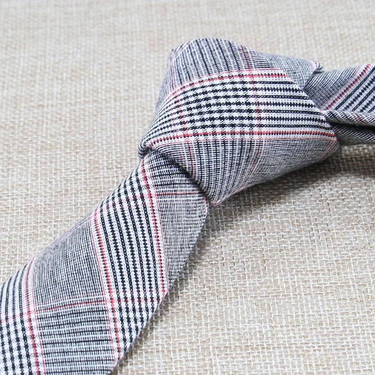 Mens Tie Narrow Version of Cotton and Linen Necktie Male 6cm Formal Wear Business Casual Professional Work Check Father's Gift