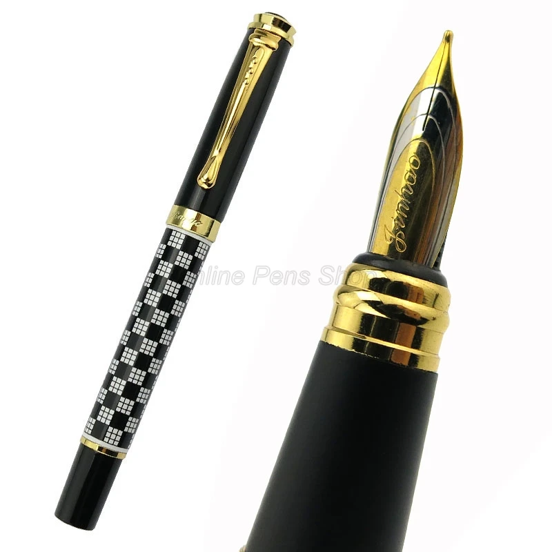 Jinhao 500 Metal Black And White Checked 18 KGP 0.5mm Medium Nib Fountain Pen Professional Office Stationery Writing Accessory