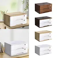 Wood Desktop Storage Box with Lock 2 Tier for Counter Workspace Countertop 1