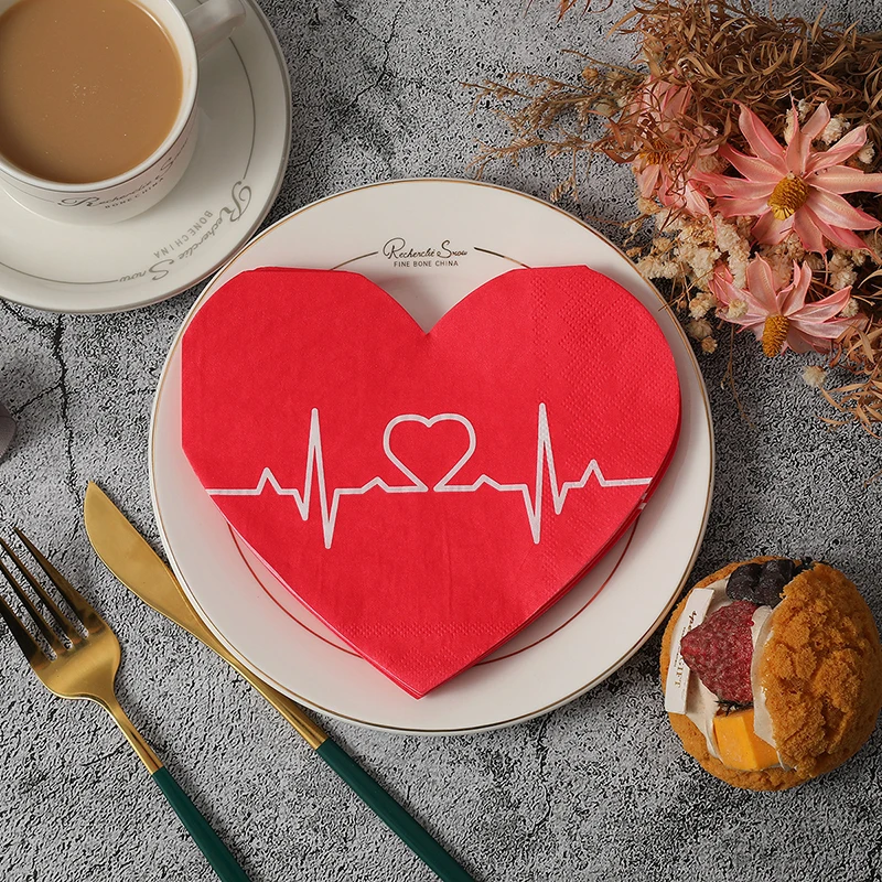 20Pcs Red Heart Paper Napkins Love Disposable Tissues Towel for Valentine's Day Wedding Party Table Decoration Romantic Gifts