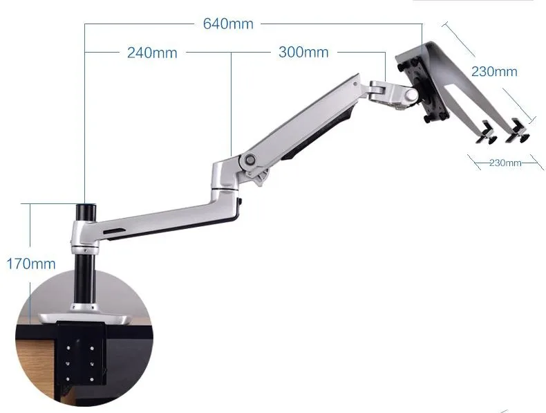 Aluminum Alloy Desktop Mount Ultra-long Arm Dual-use Laptop/ Monitor Holder Full Motion Notebook Bracket 8013CT