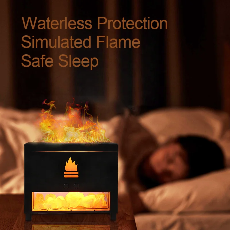 

2023 New Design Household Flame Humidifier 3D Fire Flame Aroma Diffuser With Salt Stone Simulated Fireplace