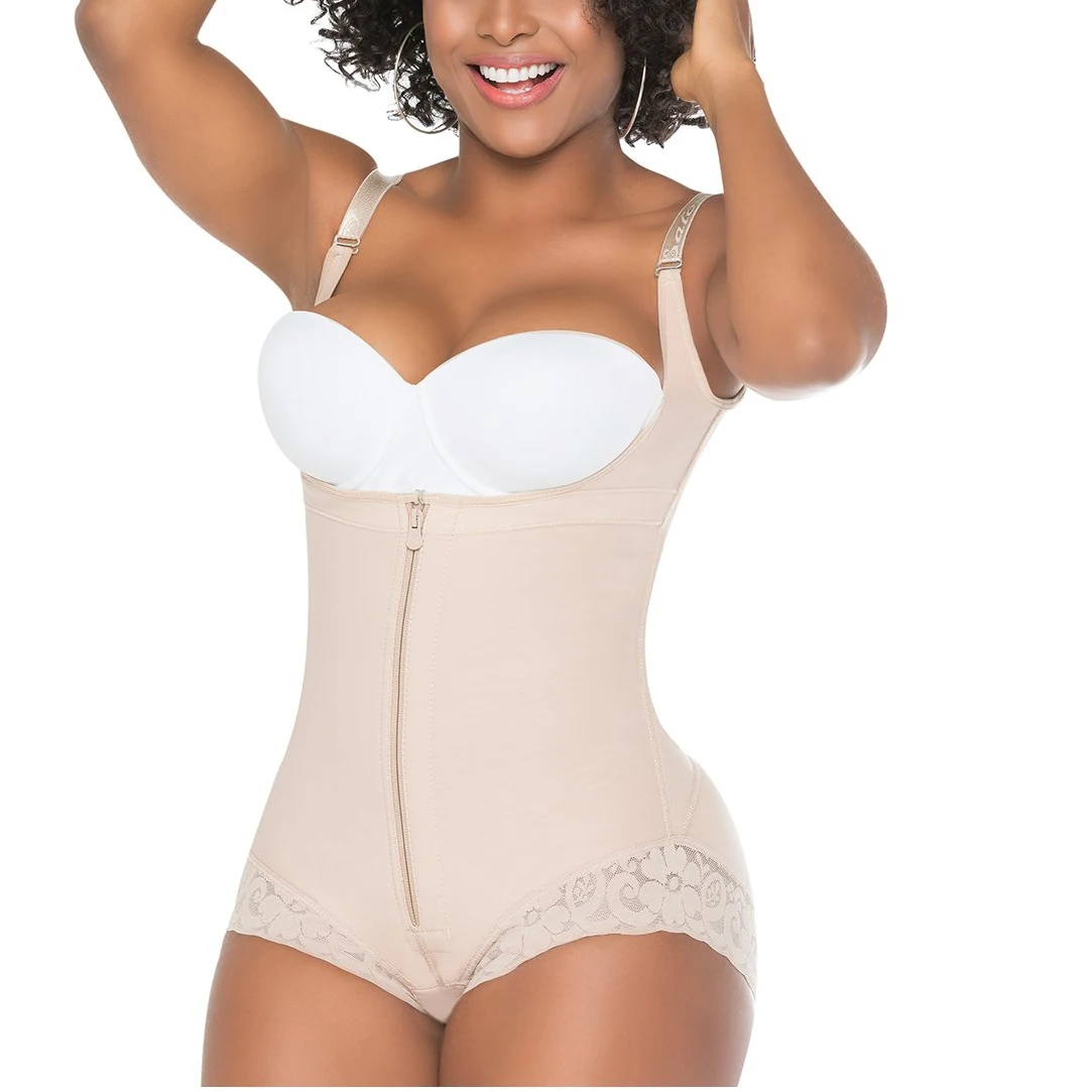 Triangle Zipper Shapewear Silicone Lace High Back Bodyshpaer Triangle One-Piece Toning Top Fajas Zipper Open Bust Corse