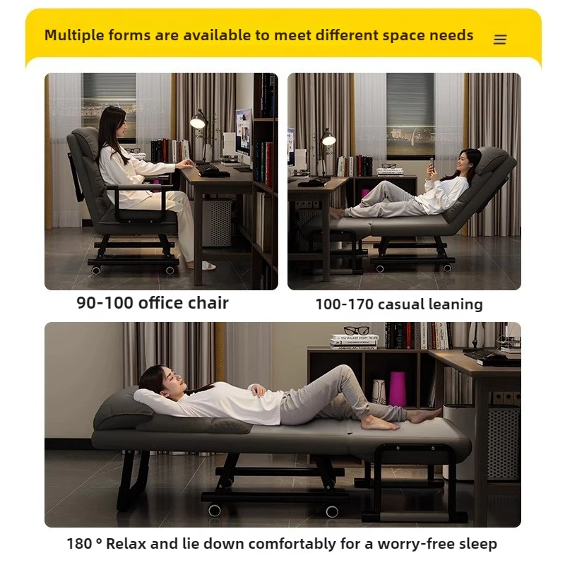 Poltrona reclinabile pieghevole Lettino multifunzionale per ufficio Poltrona ergonomica per divano da scrivania per computer con schienale regolabile Letto per pisolino - immagine 6