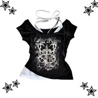 T-Shirt Punk Vintage des années 90 pour femmes, Streetwear d'été, Sexy, manches courtes, gothique, Slim, haut court, Hotgirl, décontracté, Harajuku Y2k 5