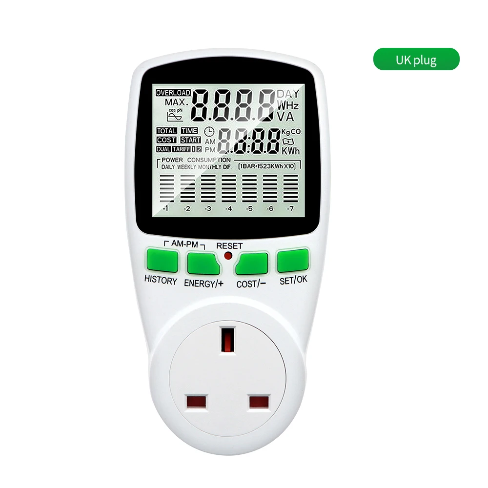 energia elétrica wattmeter medidor de energia única tomada kwh medidor de energia ue fr testador uso monitores tomada analisadores de energia