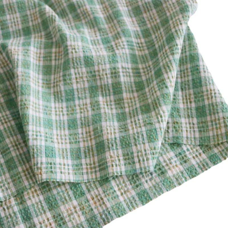 

Fresh Green Plaid Bubble Pure Cotton Cloth Clothing Fabrics Cloth DIY cotton fabric fabric for sewing