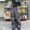 PFNW High Street Drawstring Zipper Sliced Wide Leg Cargo Pants Msn's Casual Loose Straight Trousers Loose Denim Pants 28W5963 1