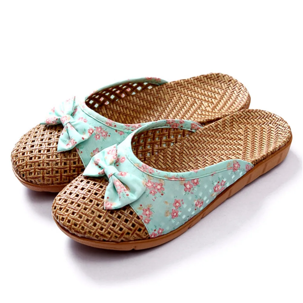 Summer Shose Women Slippers Beach Flip Flops Breathable Linen Flat Slippers Female Casual Flax Bow Ladies Slippers Sandals Shoes — view 6