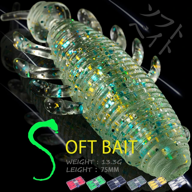 WALK FISH 1BOX Rubber Worms Soft Baits 75MM/13.3G Artificial