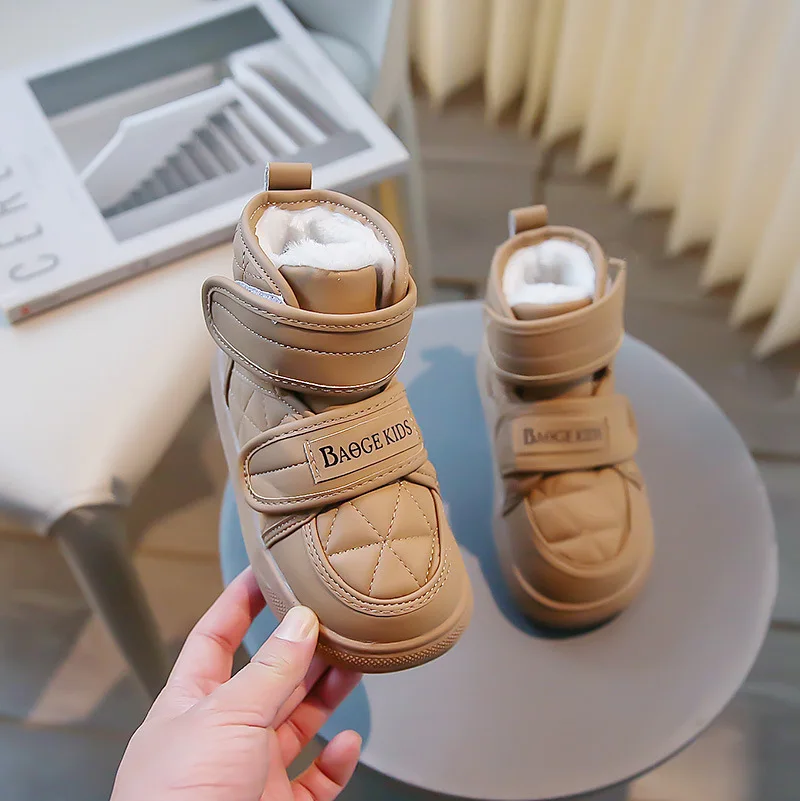 Scarpe invernali per bambini 2024, in pelle e pile, con suola in gomma morbida, alla moda, all'aperto, calde, per bambine_voghion.com