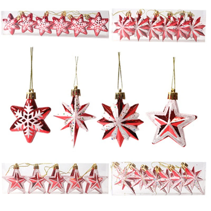 

Christmas Tree Ornament Star Red Five-Pointed Multi-Pointed Christmas Decoration Xmas New Year Party Home Decor Hanging Pendant