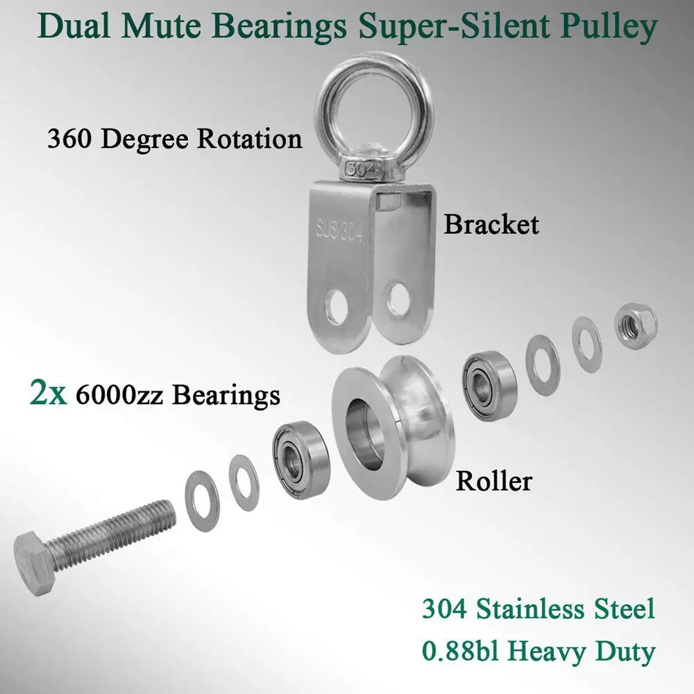 Pulley Wheel Stainless Steel Duplex Bearing Super-Silent Detachable 360 Degree Rotation Pulley System Gym Loading 500KG 4