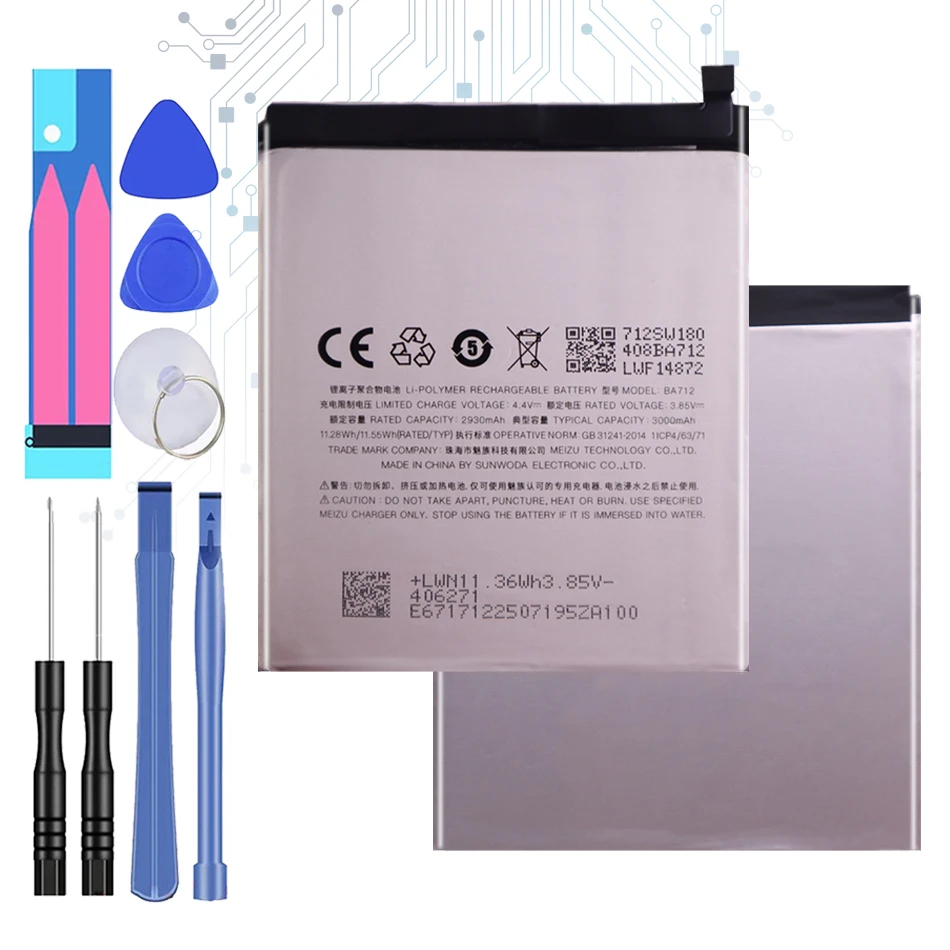 

BA712 2930mAh Li-ion Polymer Battery For MEIZU M6s Meilan S6 Mblu S6 M712Q/M/C M712H Bateria