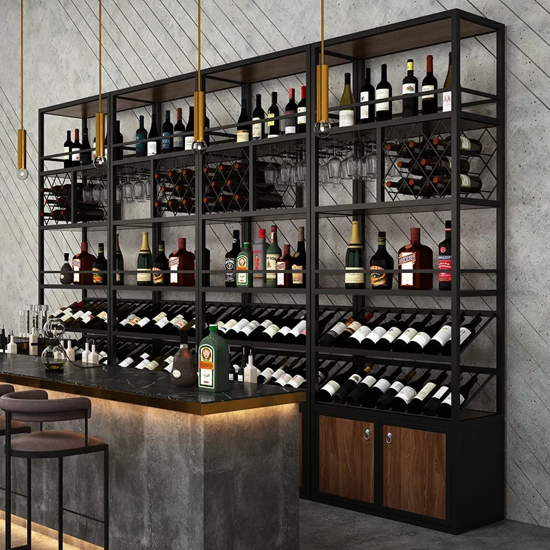 Restaurant Wine Rack, Retro Industrial Style Bar Wine Display Cabinet, Floor-to-ceiling Multi-layer Rack
