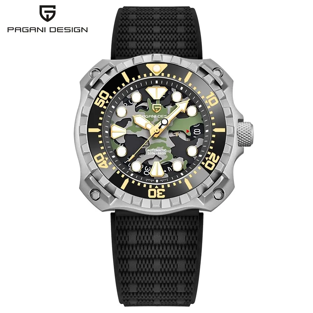 

PAGANI DESIGN 2023 New Military Men Mechanical Watch Fashion Camouflage Hollow Dial Automatic Watch 200M Sports Diving Watches