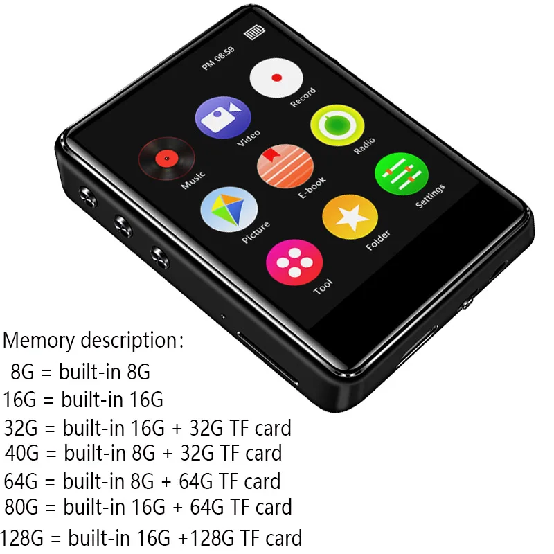 Original metal MP4 player Bluetooth 5.0 touch screen 2.4 inch built-in speaker MP3 with e-book radio recording video playback Mp4 Player Music Player Mini Media Player