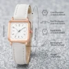 2PCS/set Fashion White Leather Strap Square Quartz Watch with Pearl Bracelet for Women 4