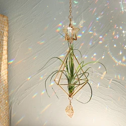 Gold Geometric Air Plant Holder with Crystal Accent - Modern Home Decor Planter (Air plant MS190)