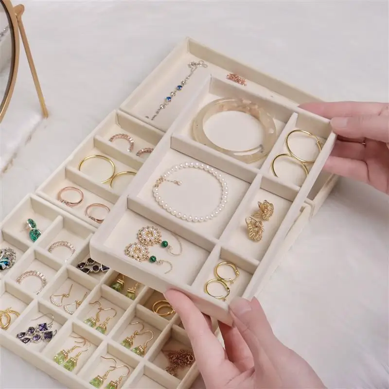 Jewelry Box Velvet Organizer DIY Earring Necklace Ring Jewelry Display Tray Portable Storage Display Case