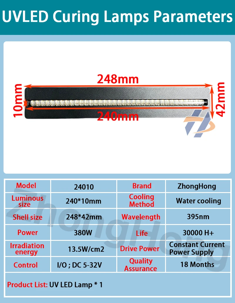 Description Picture 3 of itemUV Flatbed Printer Konica, Ricoh G5/G6 Nozzle Oil Ink Drying Lamp, UV LED Curing Lamp, High-Power 380W 24010  Radiation Range