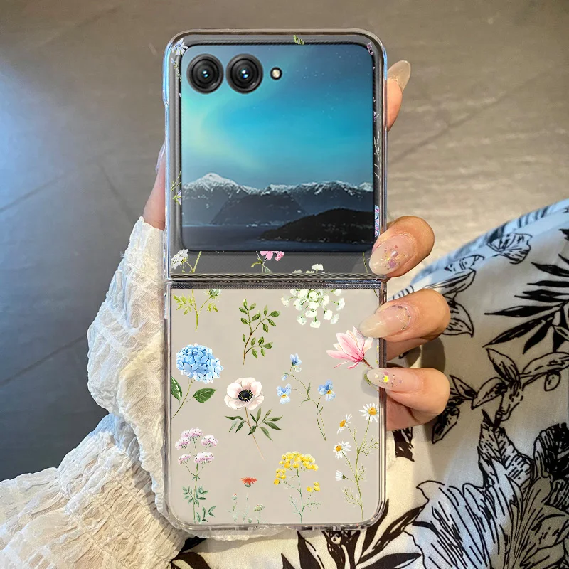 Colorful Flower Pattern Clear Shockproof Folding Phone Case