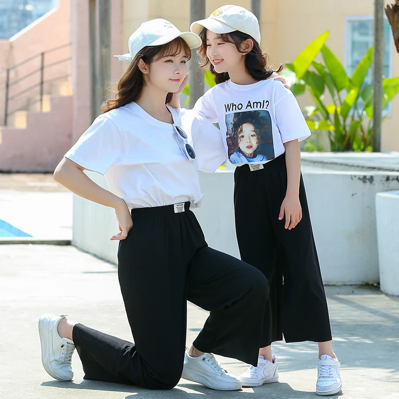 New Mommy and Me Thin Trousers Solid Color Baby Girls & Mother