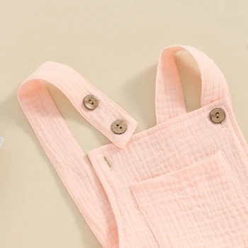 Toddler Linen Jumpsuit with Adjustable Straps and Pockets Breathable Sleeveless Romper for Baby Boys and Girls 5